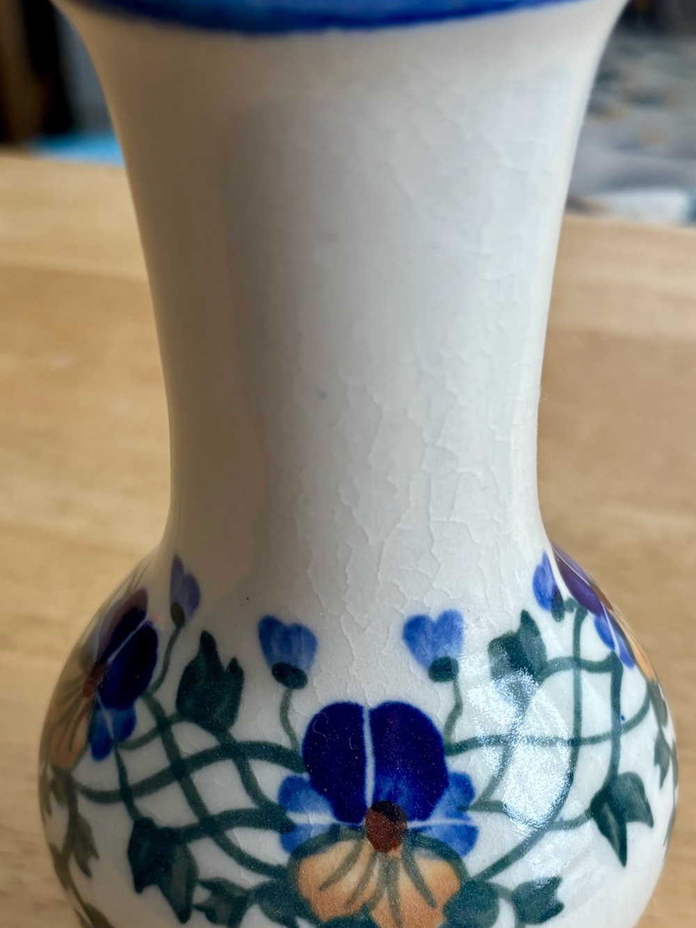 Hand-Painted Blue Floral Ceramic Vase Polish pottery